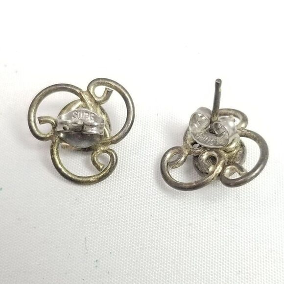 Vintage Tigers Eye Cabochon Stud Earrings, Spiral Swirl Celtic Design, Estate - Picture 3 of 6